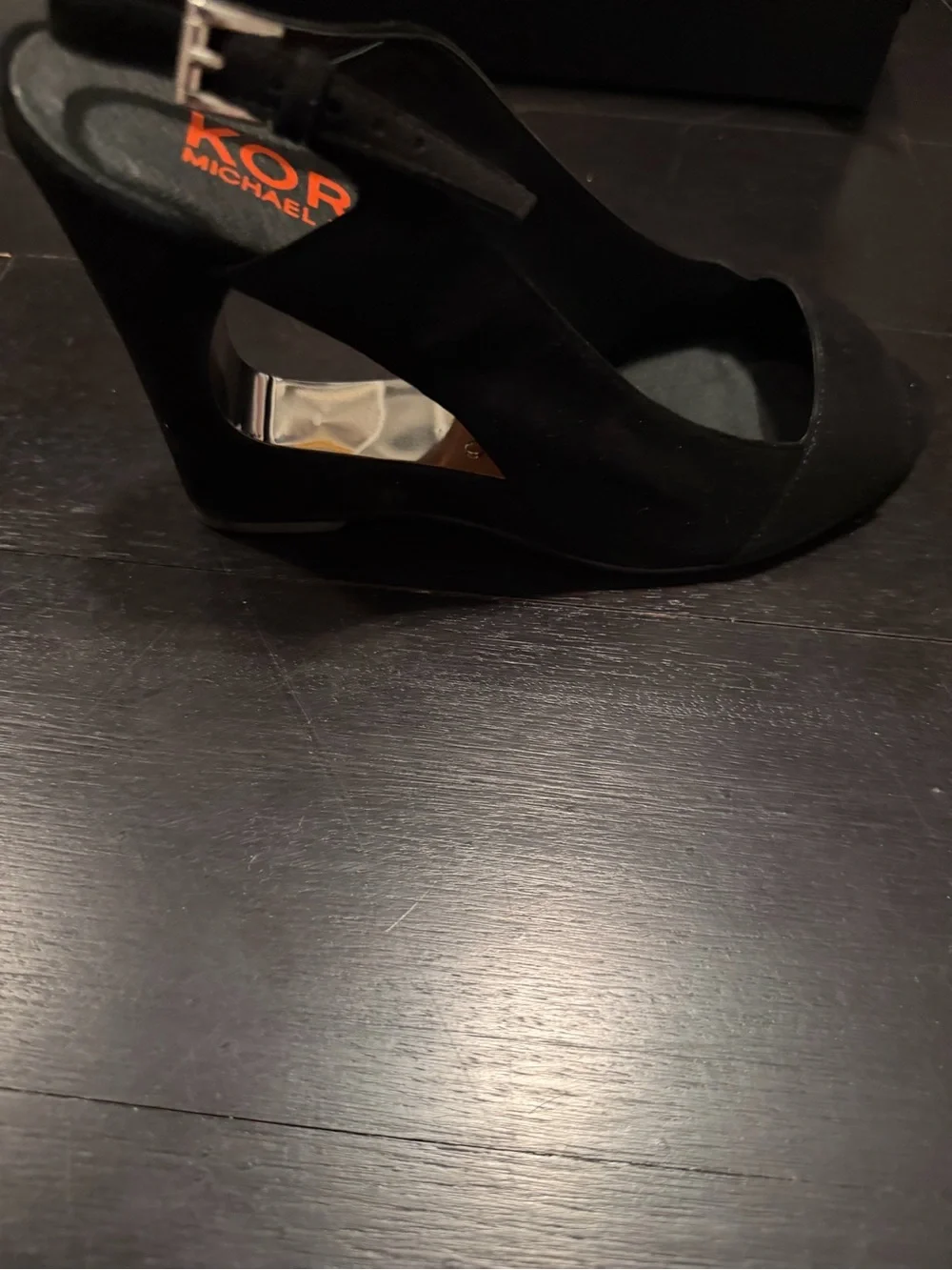 Michael Kors Black Suede Slingback Peep-Toe Heels